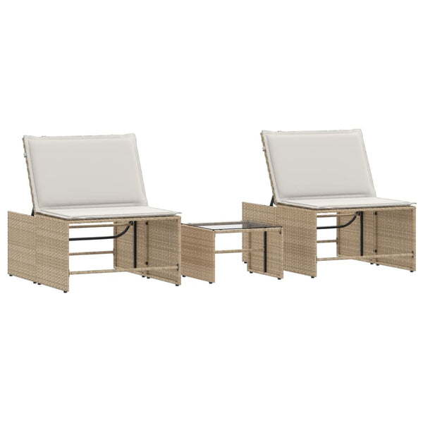 Ligstoelen 2 St Met Tafel Poly Rattan Beige