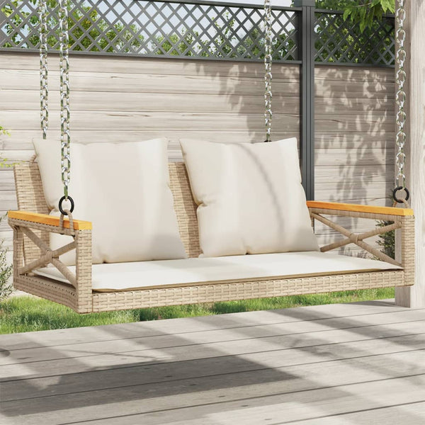 Schommelbank Met Kussens 109X62X40 Cm Poly Rattan Beige