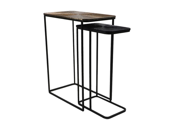 HSM Collection-Wandtafel  Set van 2 -60x35x77/40x25x70-Goud/Zwart-Aluminium/Metaal