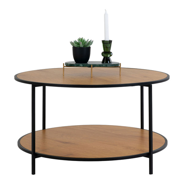 Vita Coffee Table - Round coffee table with black frame and oak look tops Ã˜80x45 cm